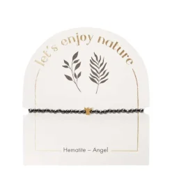 Armbånd med engel og hæmatit perler, guld