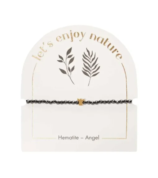 Armbånd med engel og hæmatit perler, guld
