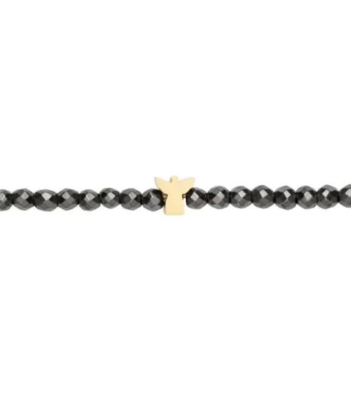 Armbånd med engel og hæmatit perler, guld