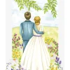 Bryllupskort – Brudepar med blomster, A6 Dobbeltkort