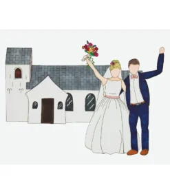 Bryllupstelegram, Brudepar foran kirke, A5 dobbeltkort m. kuvert