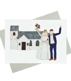 Bryllupstelegram, Brudepar foran kirke, A5 dobbeltkort m. kuvert