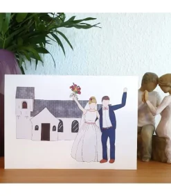 Bryllupstelegram, Brudepar foran kirke, A5 dobbeltkort m. kuvert