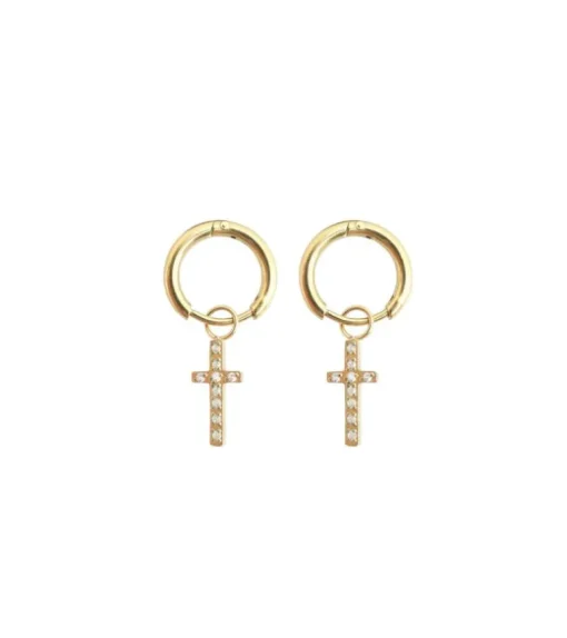 Creol ørering med kors, Guld, rustfri stål