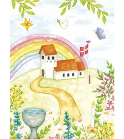 Dåbskort med kirke, A6 Dobbeltkort