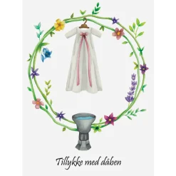 Dåbskort til pige med dåbskjole m. kuvert, A6 Dobbeltkort