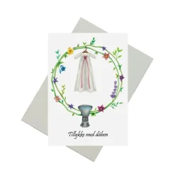 Dåbskort til pige med dåbskjole m. kuvert, A6 Dobbeltkort