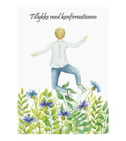 Dobbeltkort, Konfirmationskort m dreng i blomstermark, A6