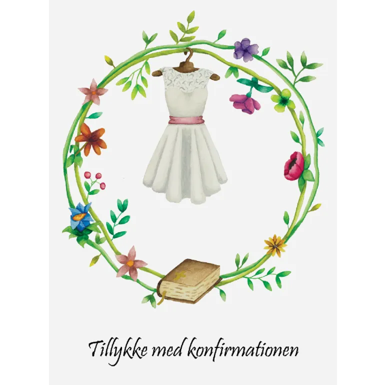 Dobbeltkort, Konfirmationskort m konfi-kjole m. kuvert, A6