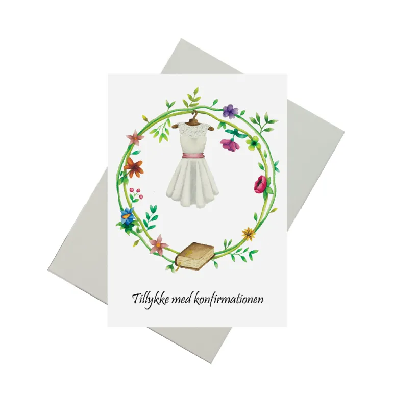 Dobbeltkort, Konfirmationskort m konfi-kjole m. kuvert, A6