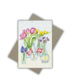 Dobbeltkort m. kuvert, Blomster i vaser, A6