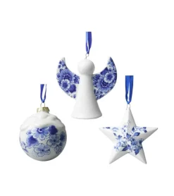 Juleophæng m. blomster motiv, Sæt med 3, Porcelæn