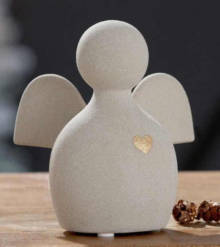 Keramik Engel, Grå, 14 cm