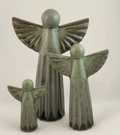 Keramik engel, mat grøn, 17cm