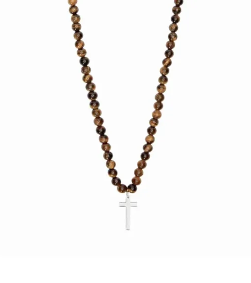 Kors Halskæde med tigers eye perler