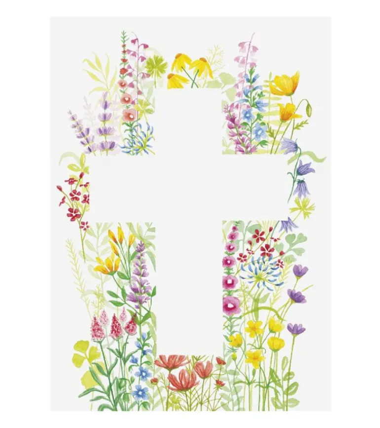 Kort m. kors og blomster m. kuvert, A6 Dobbeltkort