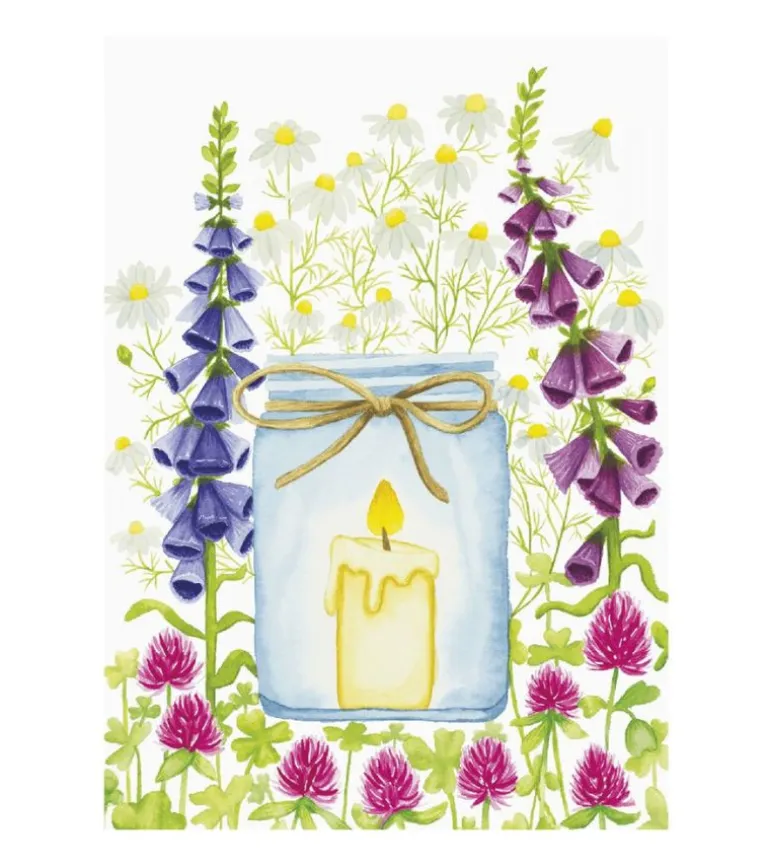 Kort m. lys og blomster m. kuvert, A6 Dobbeltkort