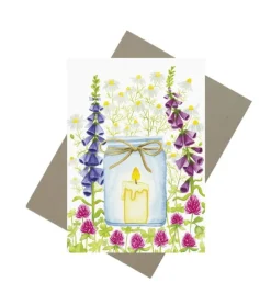 Kort m. lys og blomster m. kuvert, A6 Dobbeltkort