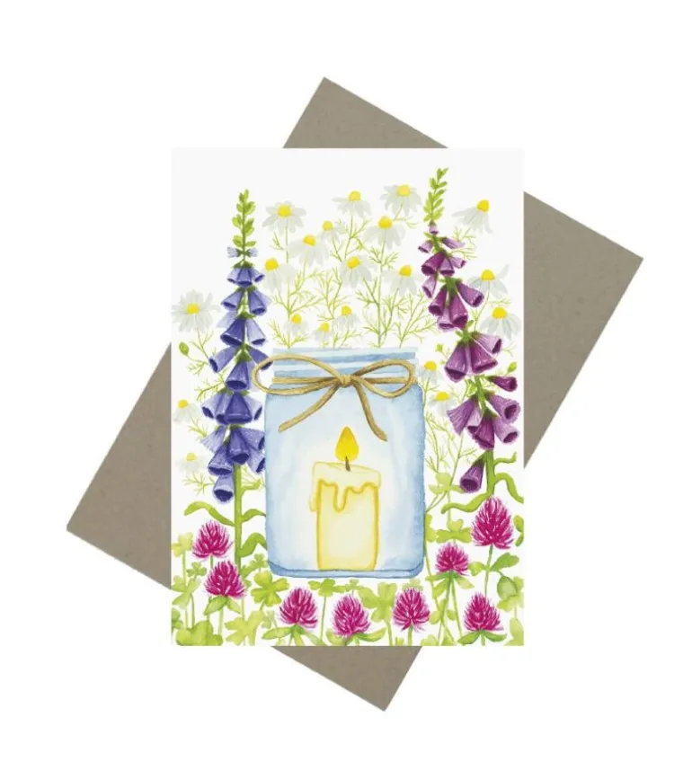 Kort m. lys og blomster m. kuvert, A6 Dobbeltkort