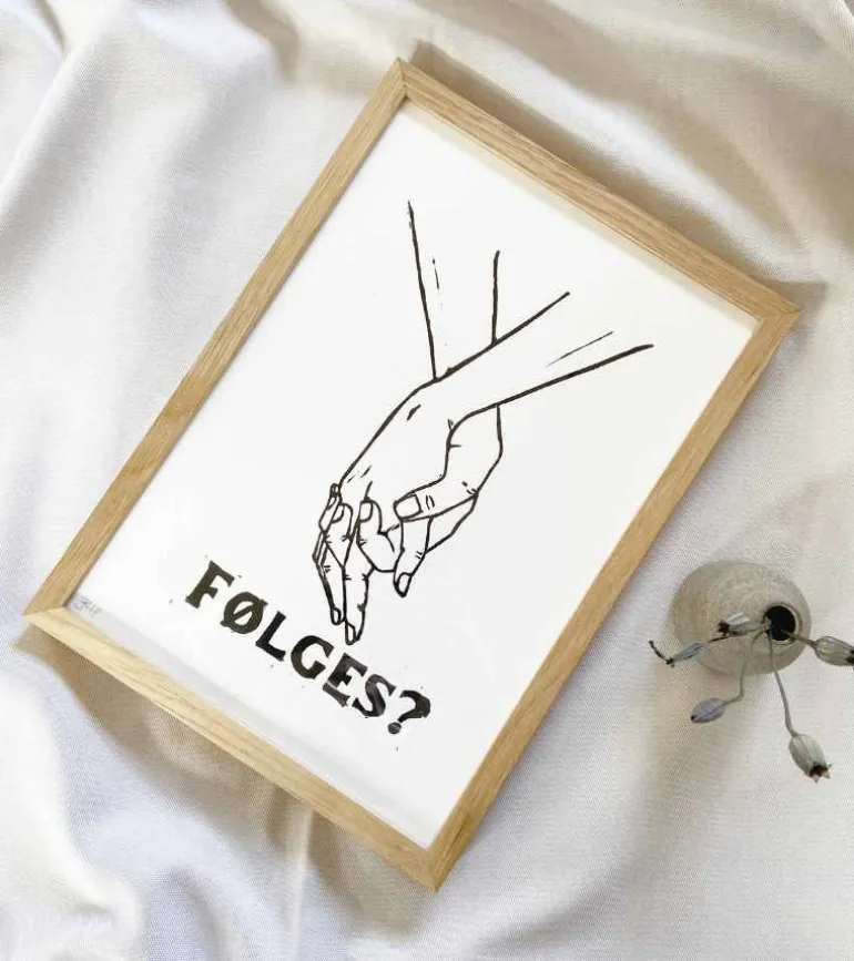 Linoleumstryk: Følges?, A4 Plakat, Sort