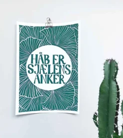 Linoleumstryk, Håb Er Sjælens Anker, A3 Plakat, Flaskegrøn