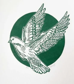 Linoleumstryk, Håbefugl, Grøn, A3 Plakat