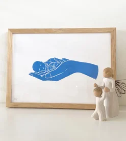 Linoleumstryk: Lille Guds barn, A4 Plakat, Blå