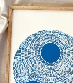 Linoleumstryk, Se nu stiger solen, Blå, A3 Plakat