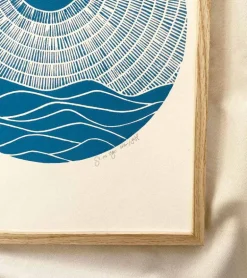 Linoleumstryk, Se nu stiger solen, Blå, A3 Plakat