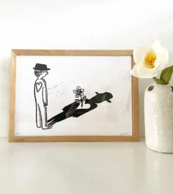 Linoleumstryk: Sorgblomst, A4 Plakat, Sort