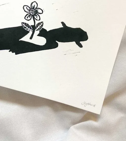 Linoleumstryk: Sorgblomst, A4 Plakat, Sort