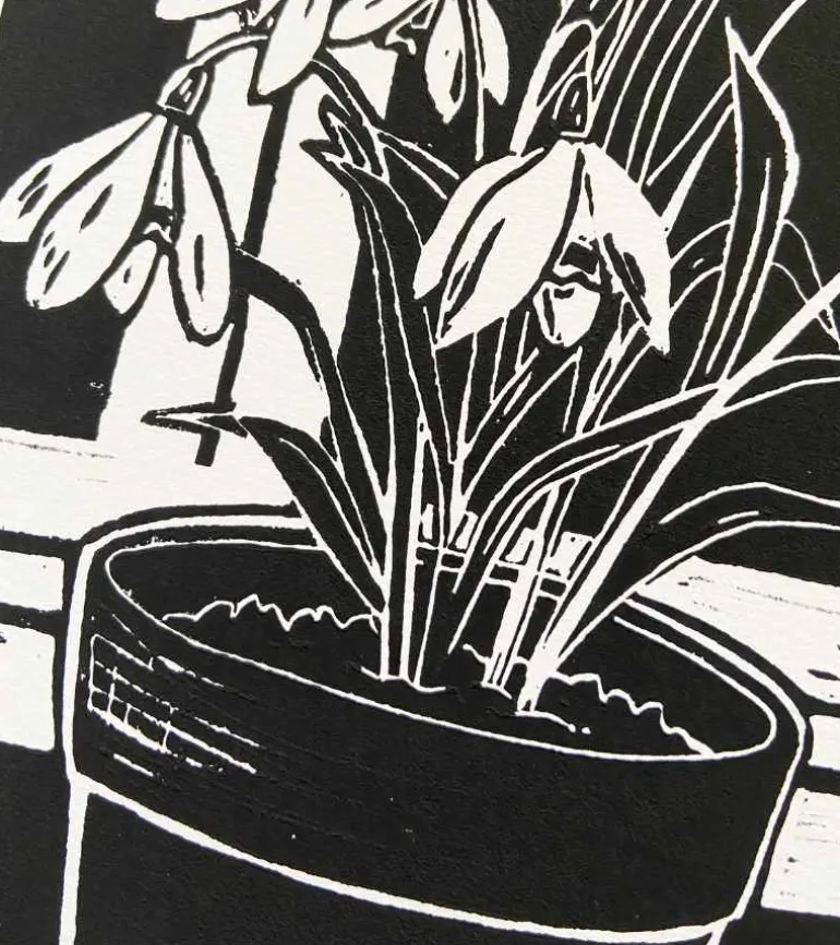 Linoleumstryk: Spiretid, A4 Plakat, Sort