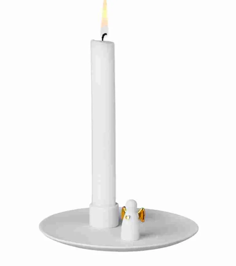 Lysestage med engel, Guld