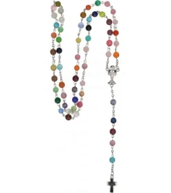 Rosenkrans m. farverige perler, kalk og kors