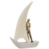 Skulptur, Båd med menneske, Lys, 29 cm