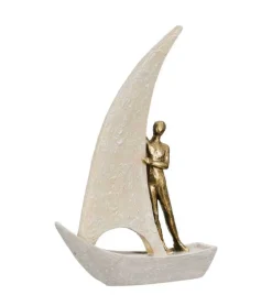 Skulptur, Båd med menneske, Lys, 29 cm