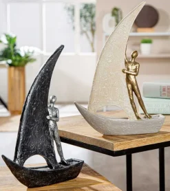Skulptur, Båd med menneske, Lys, 29 cm
