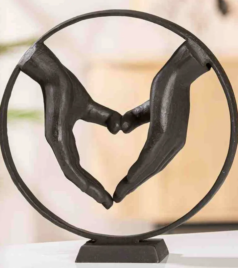 Skulptur: Hjerte hænder i metal, 23 cm