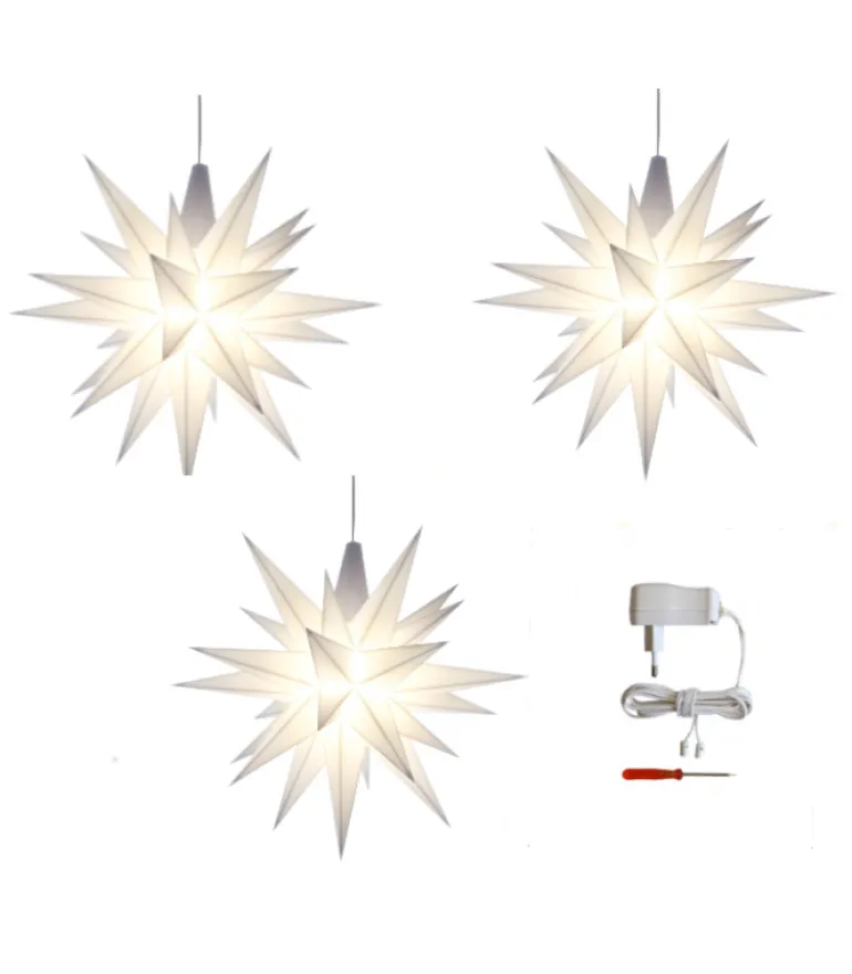 Sæt a 3 Herrnhuter Stjerne, Hvid, 13 cm LED, incl. adapter